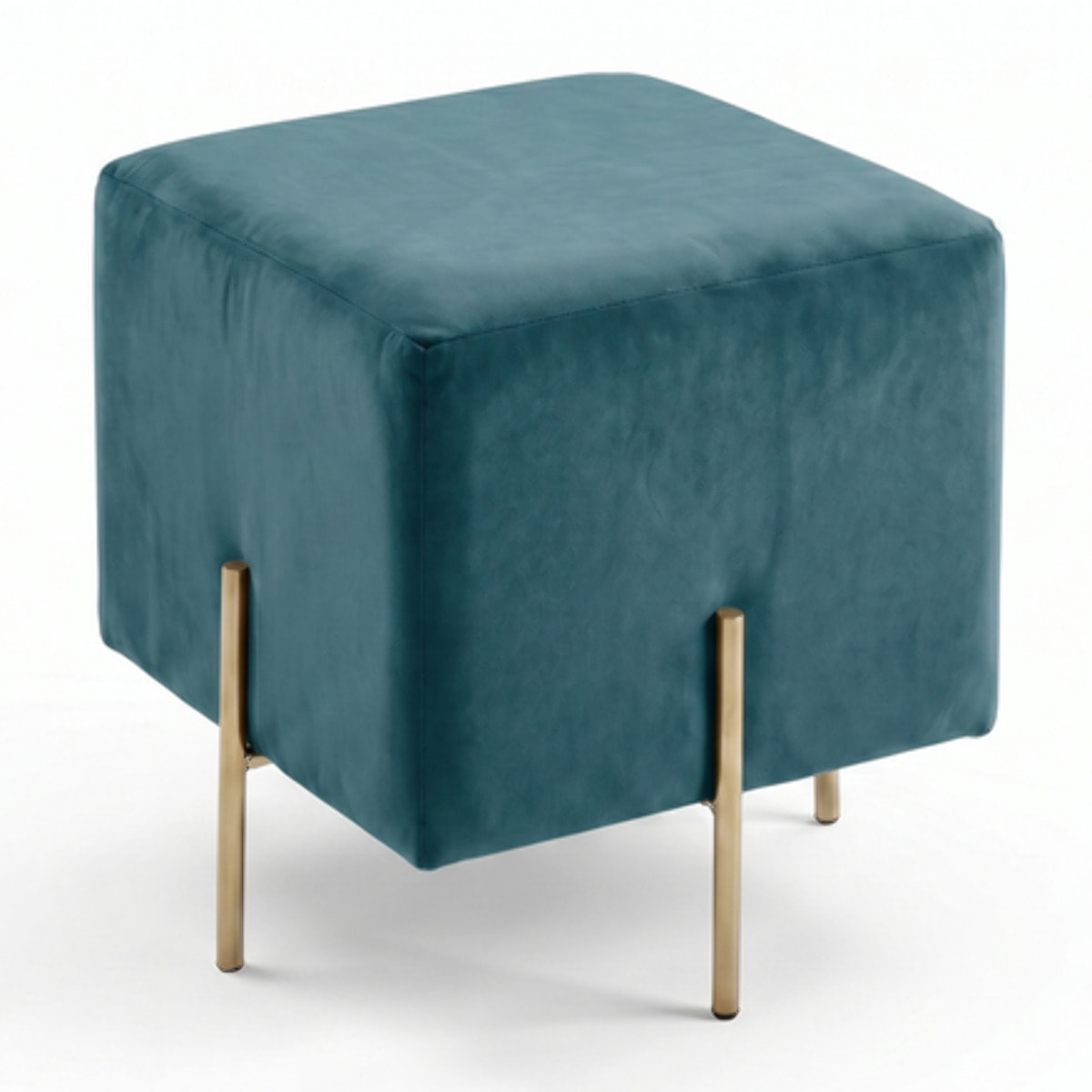 Pouf Quadrato in Velluto con Gambe in Acciaio Dorate, Seduta Imbottita Elegante dallo Stile Contemporaneo per Soggiorno, Camera da Letto e Ingresso