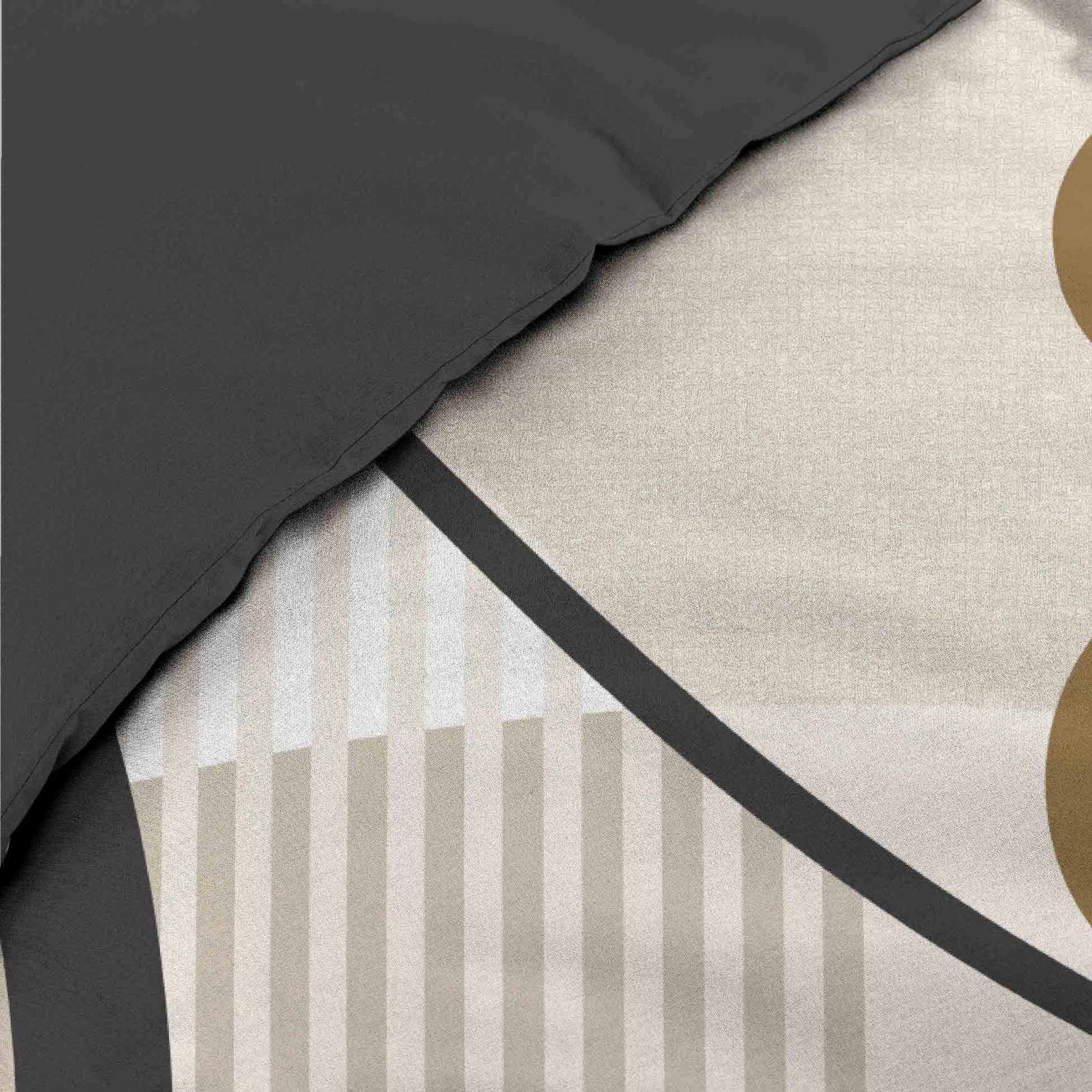 Parure de lit coton motif géométrique double face imprimée - Naturel