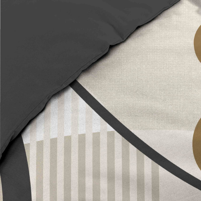 Parure de lit coton motif géométrique double face imprimée - Naturel