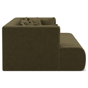 Onyx - canapé droit 4 places avec double méridienne - assise profonde - en velours côtelé - Vert