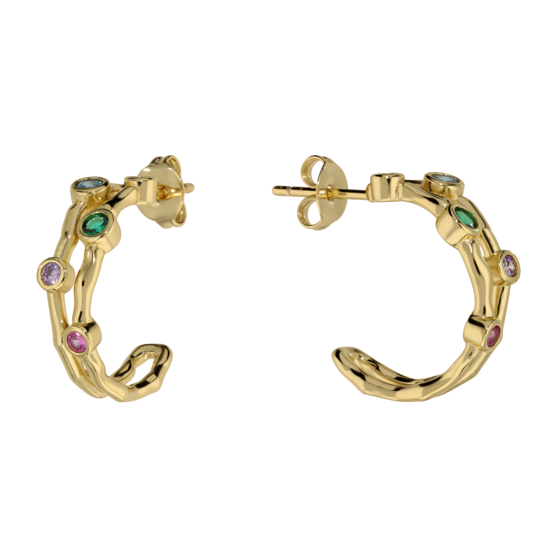 Orecchini a Lobo Martellati con Cubic Zirconia Colorate