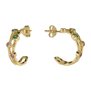 Orecchini a Lobo Martellati con Cubic Zirconia Colorate