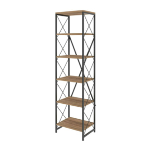 Libreria Dpoll, Scaffale da ufficio, Mobile portalibri, Biblioteca, 50x30h180 cm, Quercia e Nero