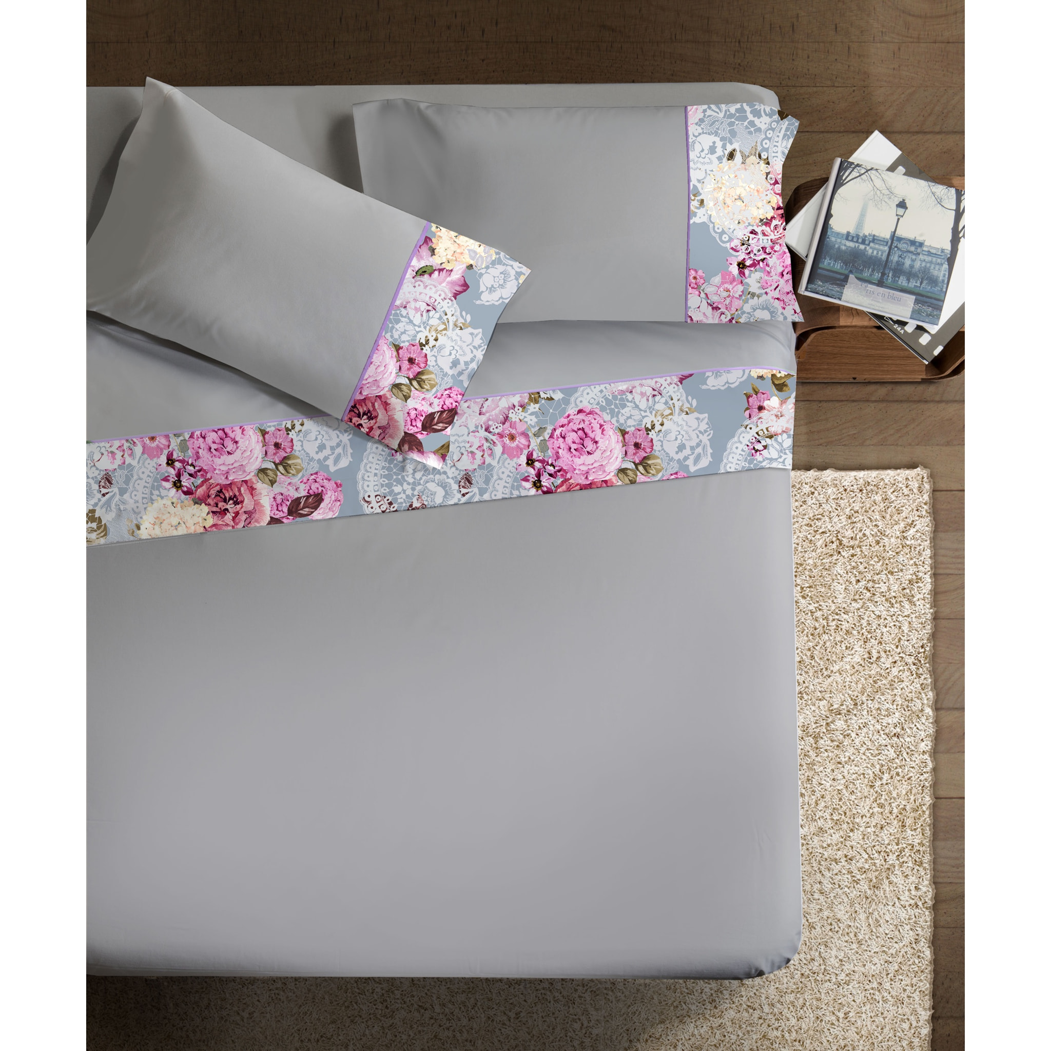 Completo letto Arminie IPERSAN Puro Cotone Ricamo Grigio
