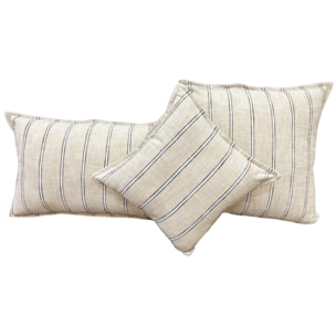 Housse de coussin 100% coton rayures rustiques LOURMARIN - Beige
