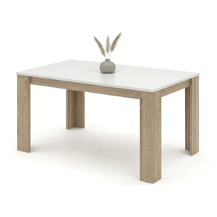 Mesa de comedor fija en roble canadian y blanco artik 140X80 cm Naya Roble Canadian - Blanco Artik (Blanco Mate)