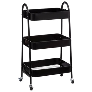 Desserte à roulette 3 niveaux Métal noir