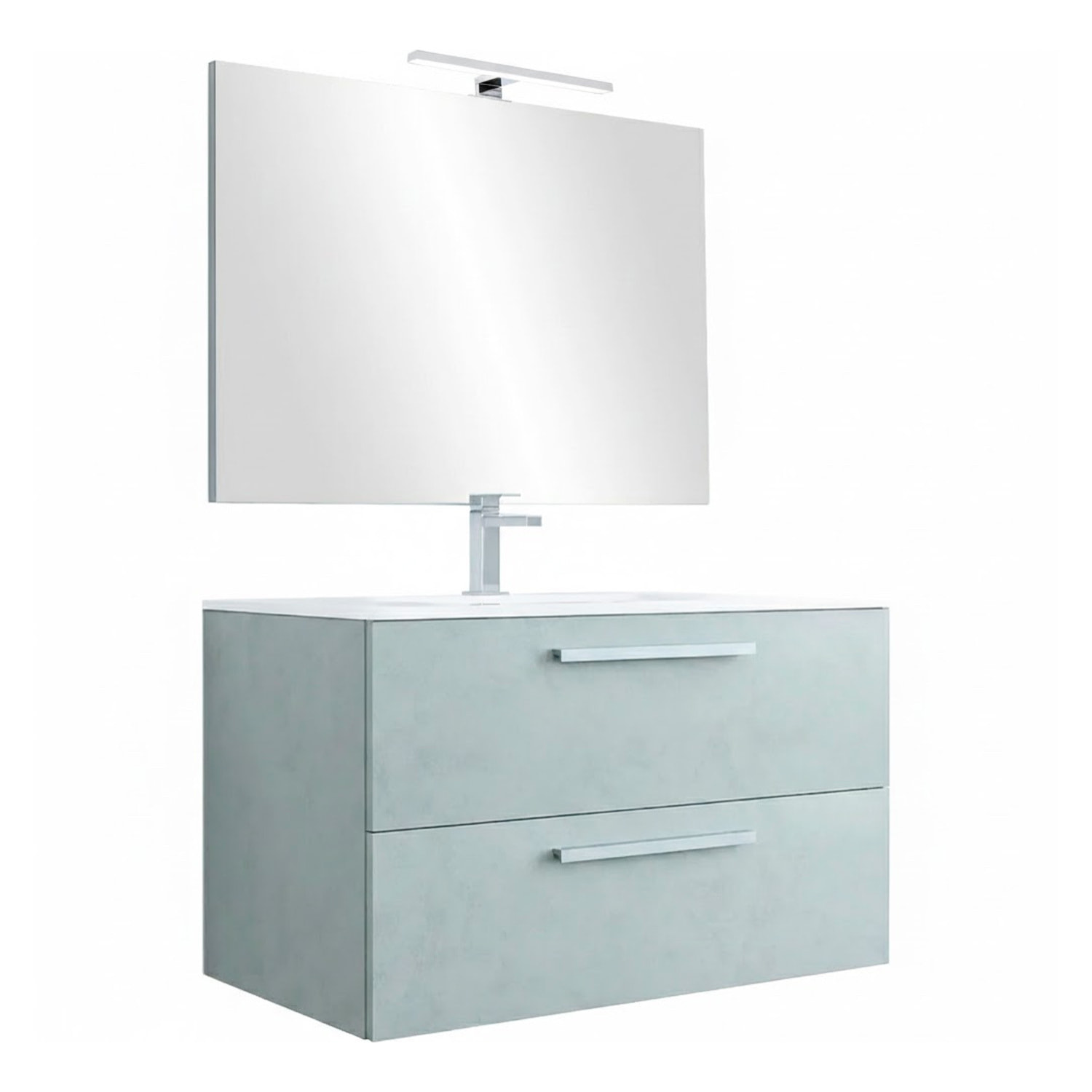 Mobile Mobiletto Bagno Sospeso Con 2 Cassettoni Soft Close Con Lavandino In Ceramica Specchio E Led Da 45 Cm  57 x 80 x 45 Cm Colore Cemento Laccato