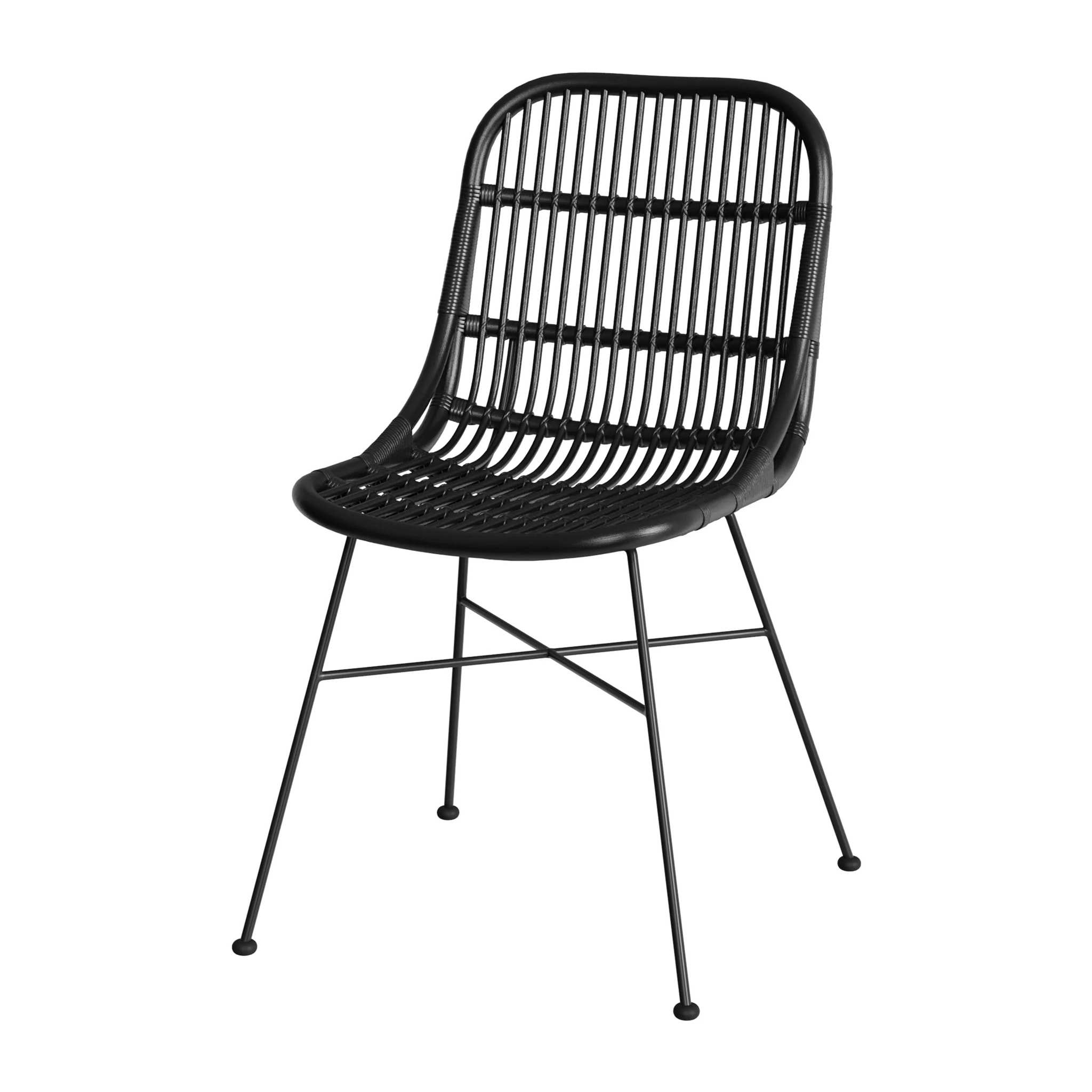 Lot de 2 chaises en rotin et pieds en métal noir - Moon