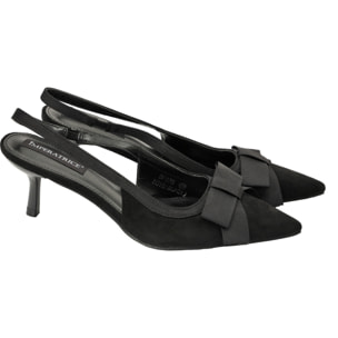 Decolletè in simil-pelle scamosciata con fiocco gross-grain