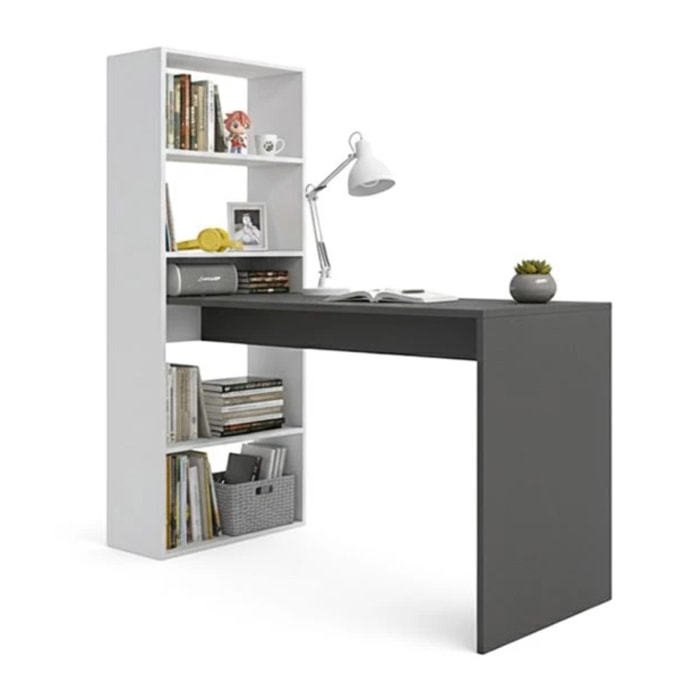 Mesa de escritorio con estantería Cosmic en blanco artik gris antracita 120 x 144 cm Blanco Artik (Blanco Mate) - Gris Antracita