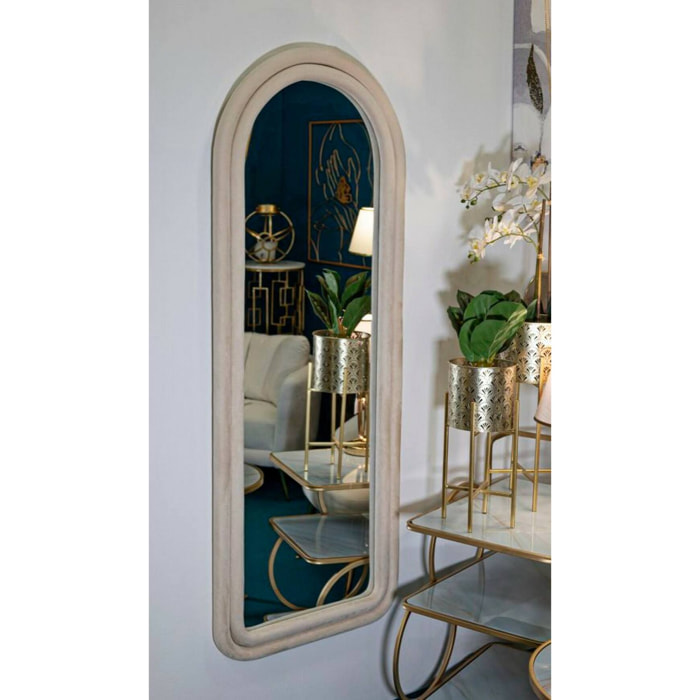 Specchio Segal, Specchiera, Articolo d'arredo a muro, Decorazione con specchio, 60x4 h160 cm, Crema