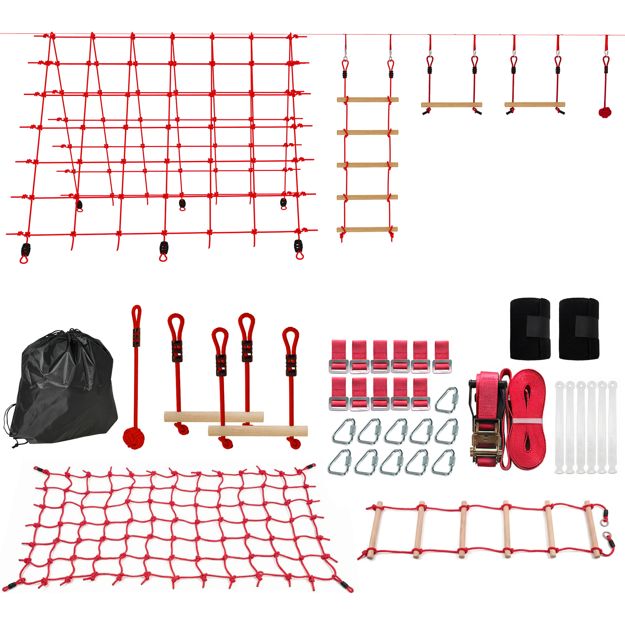 Parcours d'obstacles Ninja enfants 10 M charge 100 kg PP rouge