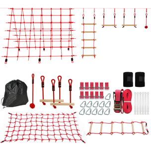 Parcours d'obstacles Ninja enfants 10 M charge 100 kg PP rouge