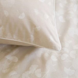 Taie d'oreiller pur coton lavé imprimé beige Souffle de ginkos naturel