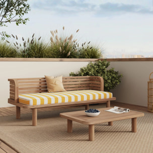 Salon de jardin 2 places en teck et tissu rayé jaune, canapé - Kilda