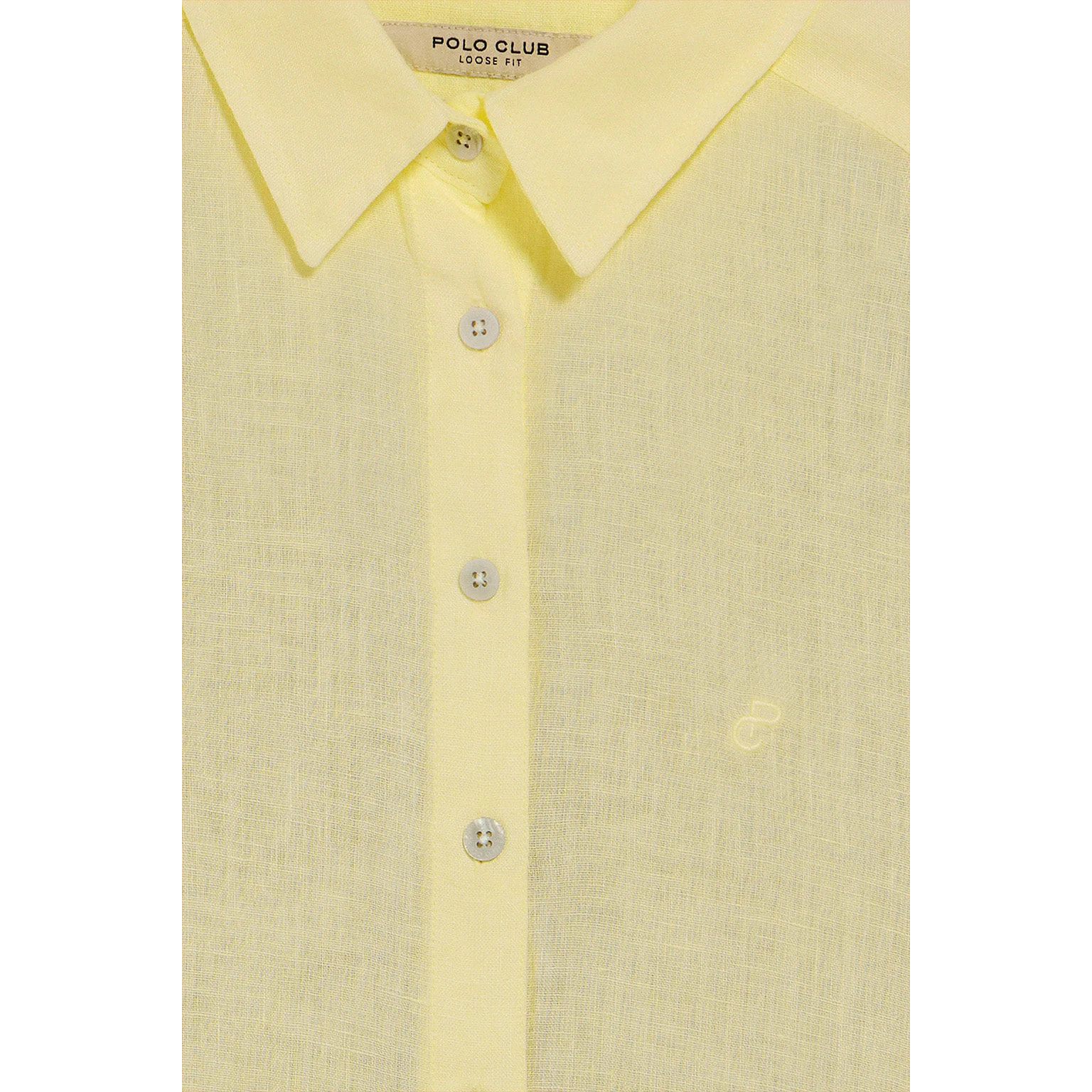 Camicia gialla in lino tinta in capo con monogramma ricamato