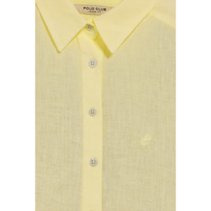 Camicia gialla in lino tinta in capo con monogramma ricamato