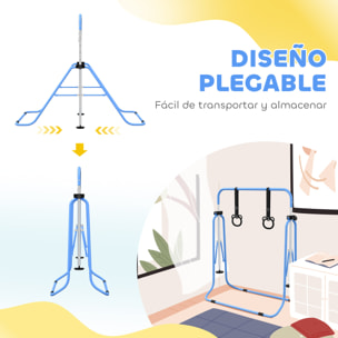Barra de Gimnasia para Niños con Altura Ajustable en 5 Niveles y Anillos, Barra de Entrenamiento de Gimnasia Plegable en Casa, Azul