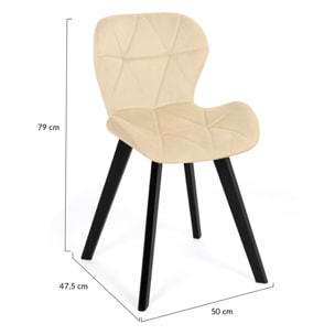 Chaises Daisy en velours et pieds noirs - Crème