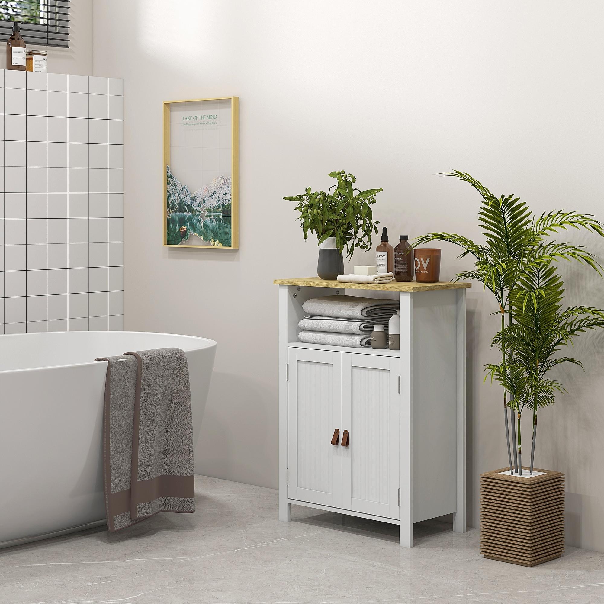 Meuble bas salle de bain porte tiroir 3 étagères blanc aspect bois