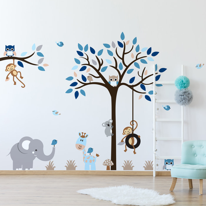Stickers muraux | Sticker Mural Autocollant - ANIMAUX ATTENDRISSANTS DANS LA JUNGLE - Stickers adhésifs
