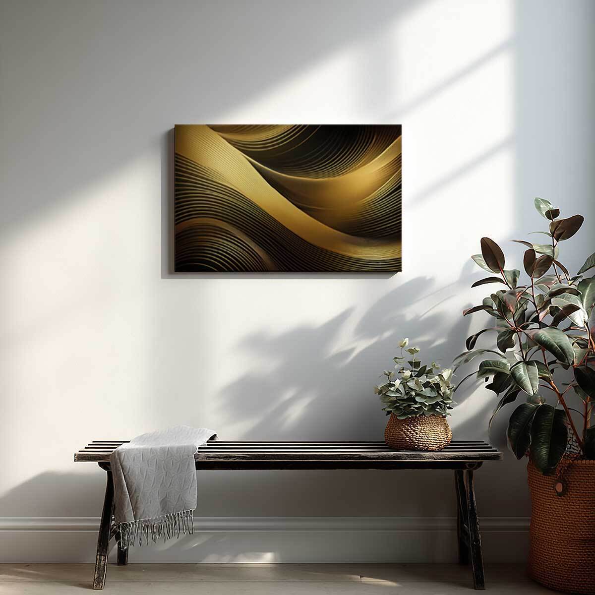 Tableau lignes dorées fluides Toile imprimée