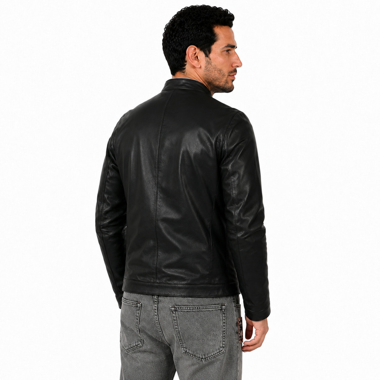 Giubbino in pelle di vitello nappa Nero-Slim Fit