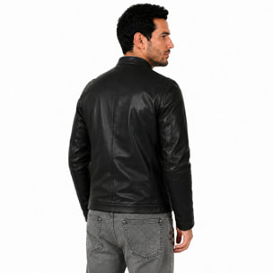 Giubbino in pelle di vitello nappa Nero-Slim Fit