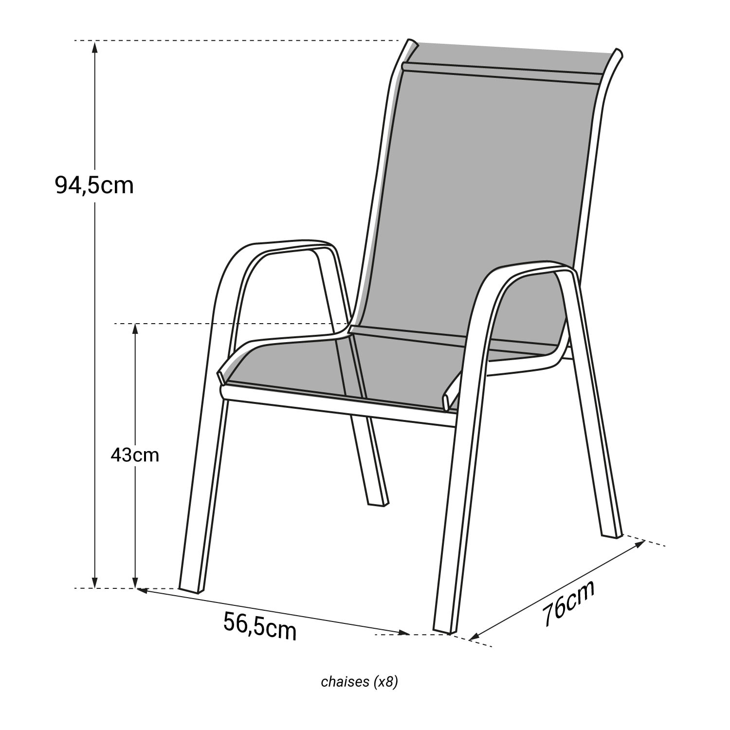 Lot de 4 chaises MARBELLA en textilène noir - aluminium gris