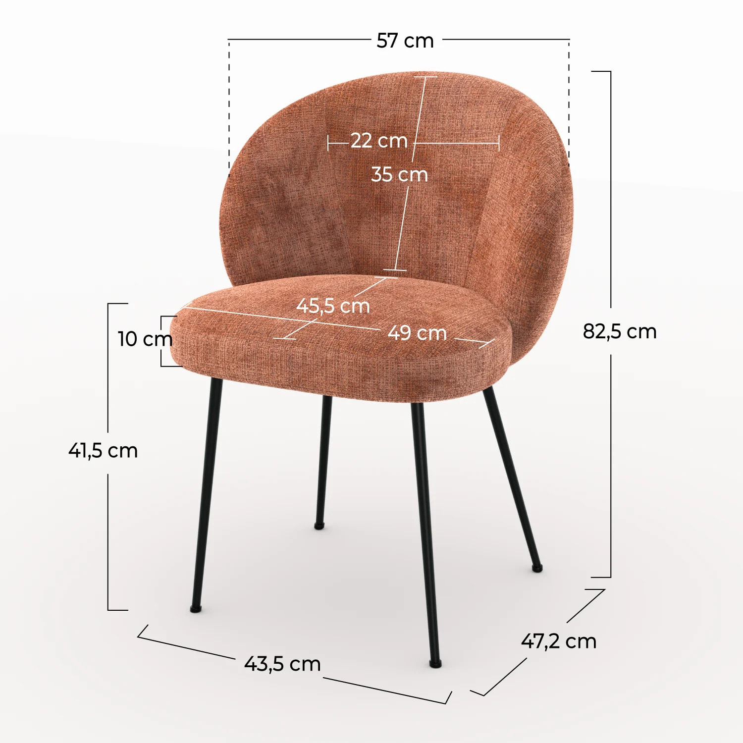 Chaise en velours chenillé terracotta et métal noir - Bloomy