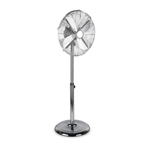 Ystadt - Ventilatore a piantana in metallo cromato Ø45. Ventilatore da terra con corpo oscillante ed inclinabile