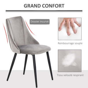 Lot de 2 chaises de salle à manger piètement métal velours gris