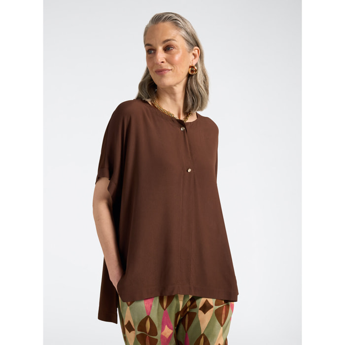 Elena Mirò - T-shirt maniche kimono con bottoni gioiello - Marrone