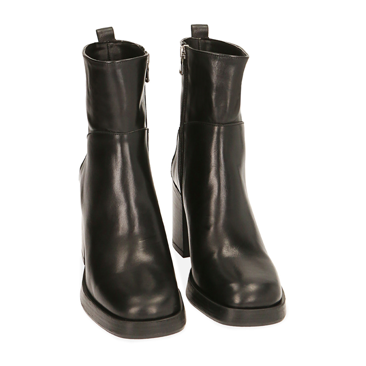 Ankle boots platform neri in pelle, tacco 8 cm