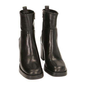 Ankle boots platform neri in pelle, tacco 8 cm