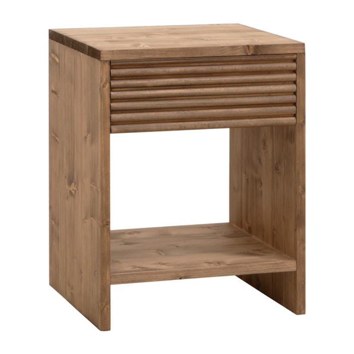 Table de chevet en bois massif avec un tiroir en ton chêne foncé en différentes tailles