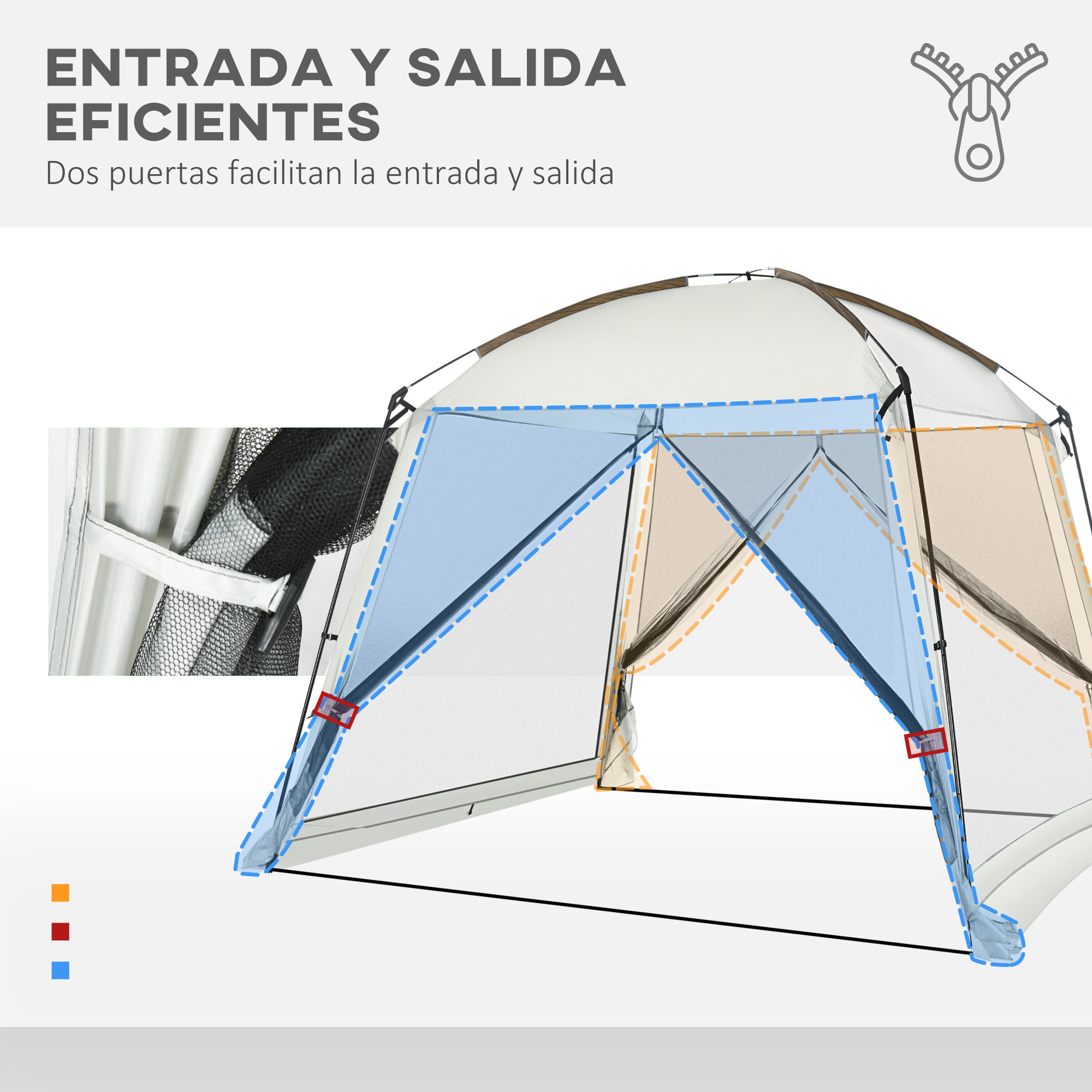 Carpa de Jardín 3x3 m Cenador para 6-8 Personas con 4 Mosquiteras y 2 Puertas Protección UV50+ Incluye Bolsa de Transporte para Terraza Patio Exterior Blanco