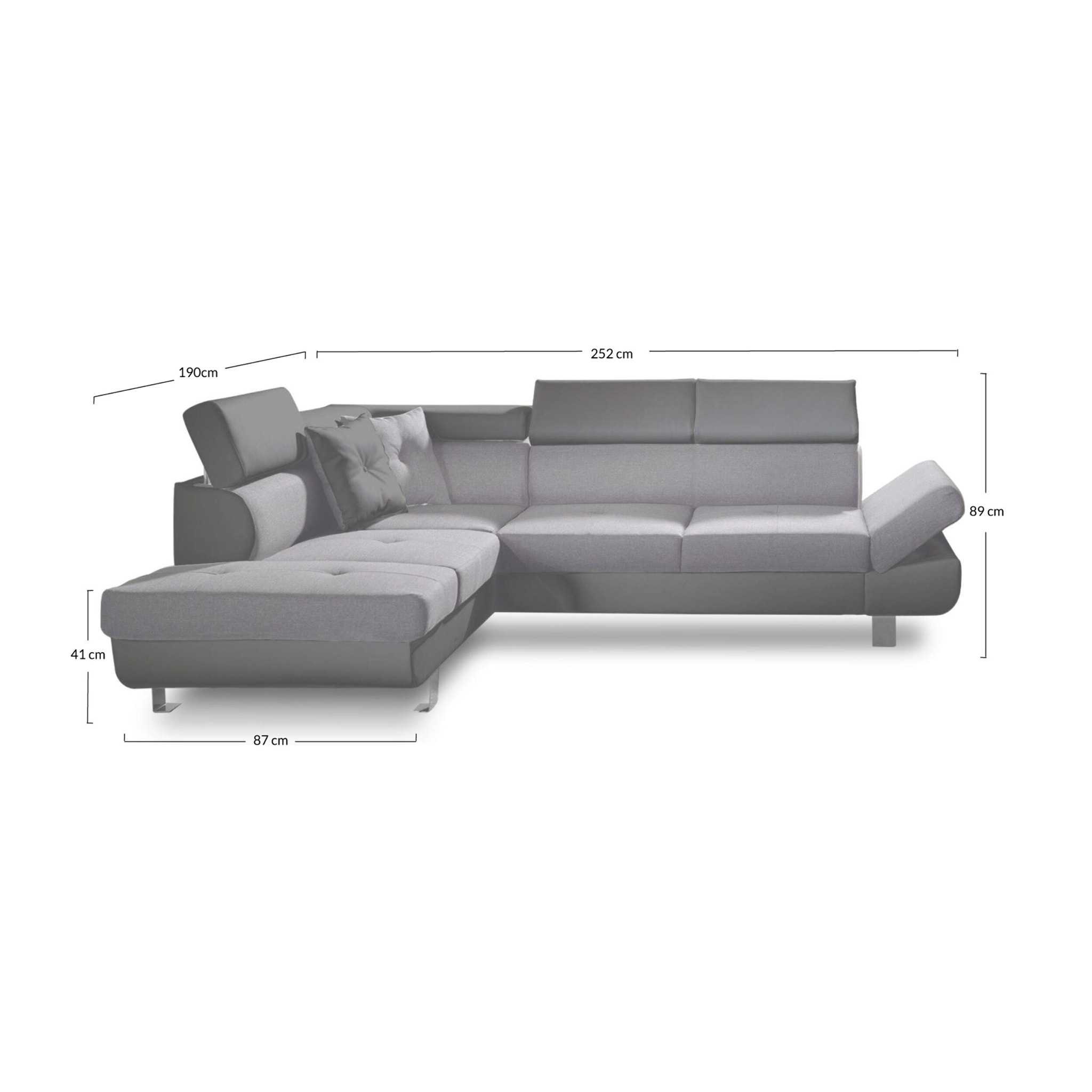 Linea - Canapé d'angle gauche convertible - 5 places - avec têtières - Gris clair