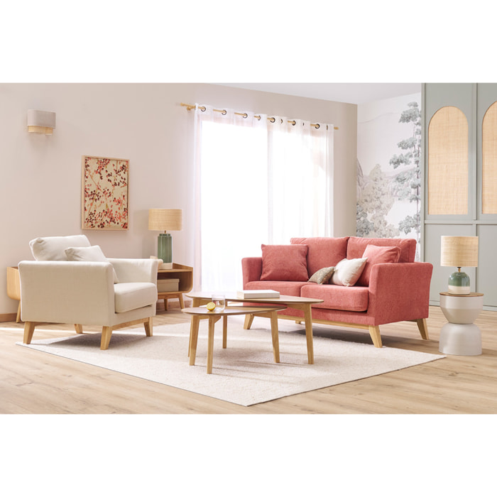 Fauteuil scandinave déhoussable en tissu beige et bois clair OSLO