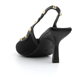 Slingback borchiata con tacco 7 - NERO