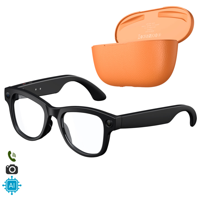 Gafas inteligentes M02 ultra con cámara de 8 MP para fotos y video. Con estuche de carga de 3600mAh.