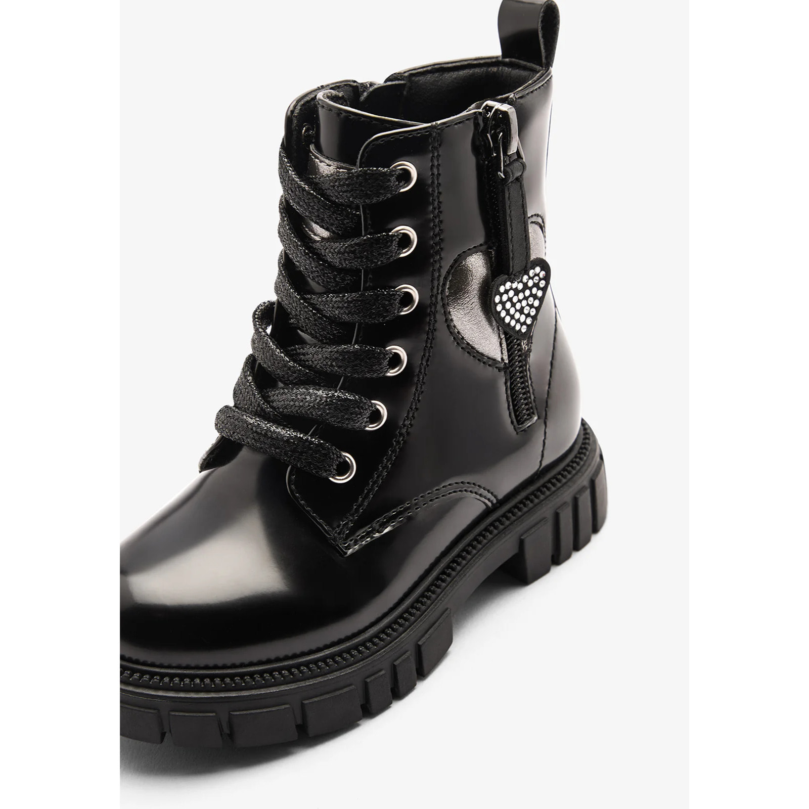 Stivali da bambina in stile militare con cerniera interna e stampa a cuore