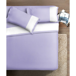 Completo letto bordo RASO IPERSAN Puro Cotone Bianco fondo Glicine