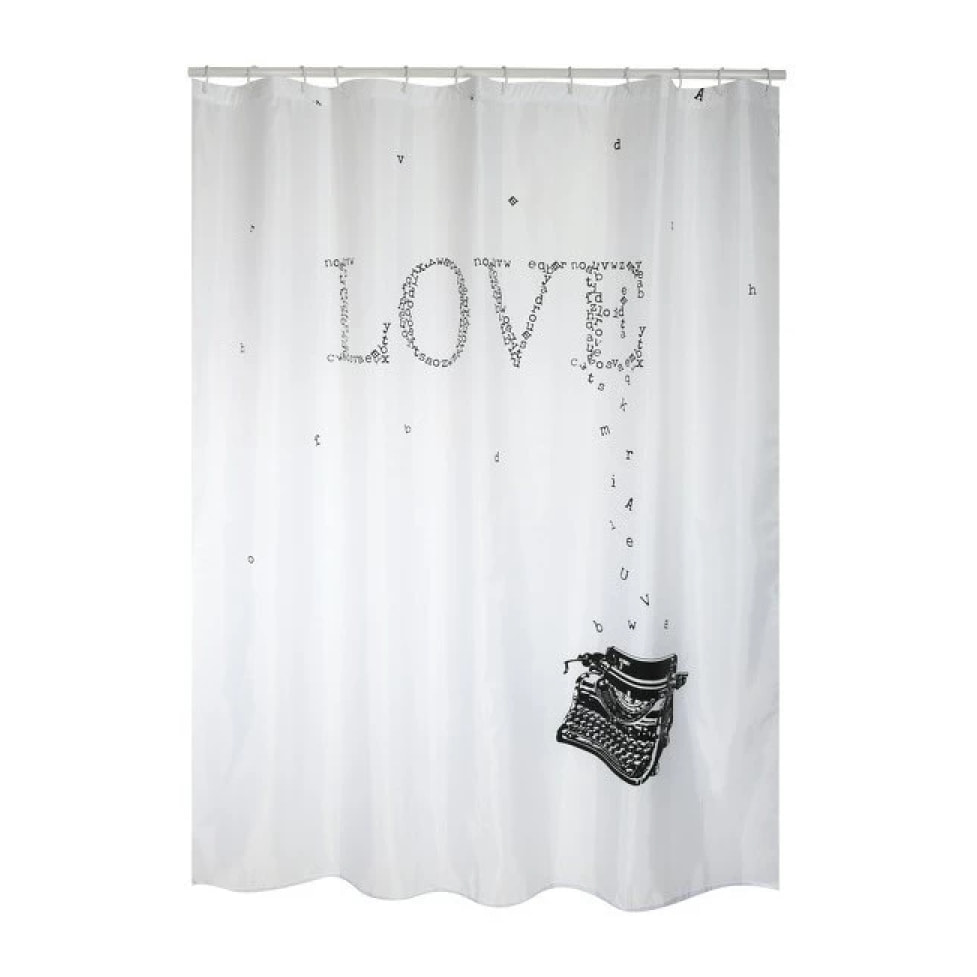 Rideau de douche Polyester TYPE WRITER 180x200cm QUALITE PREMIUM Noir & Blanc - Anneaux inclus MSV