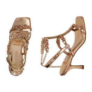 Sandali gioiello rosa oro, tacco 7 cm