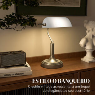 Lámpara de Escritorio Banquero Vintage Lámpara de Mesa Banker E27 con Pantalla Orientable a 45° Interruptor Basculante para Hogar Dormitorio Oficina Biblioteca Blanco