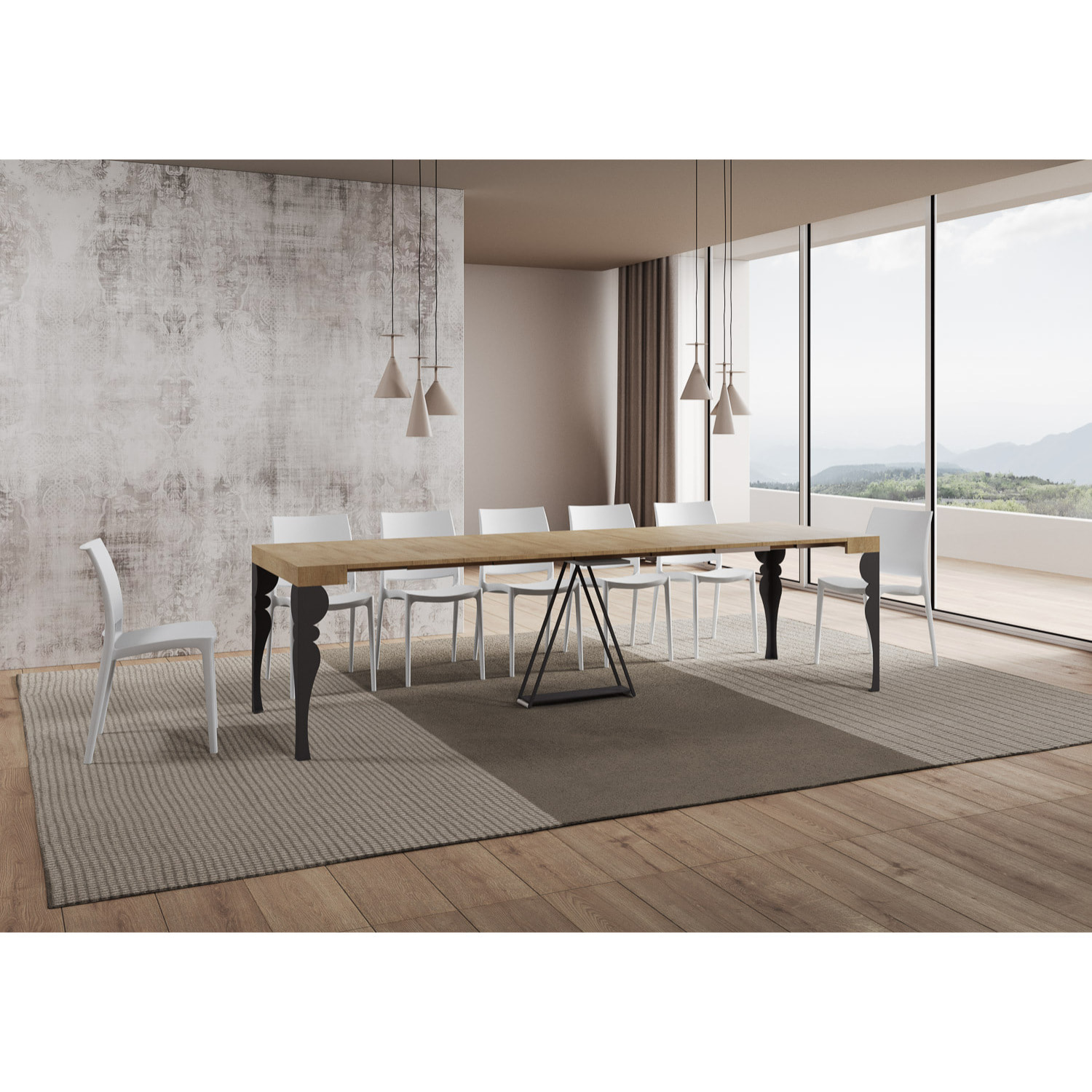 Console extensible 90x40/300 cm Riza chêne nature cadre anthracite