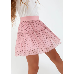 Falda de tul con corazones rosa