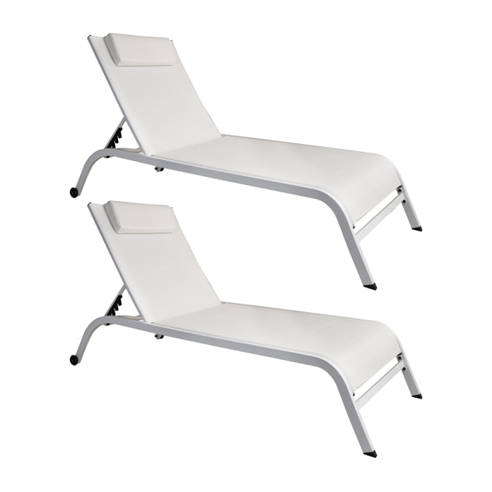 Lot de 2 chaises longues en acier inoxydable blanc NAPOLI